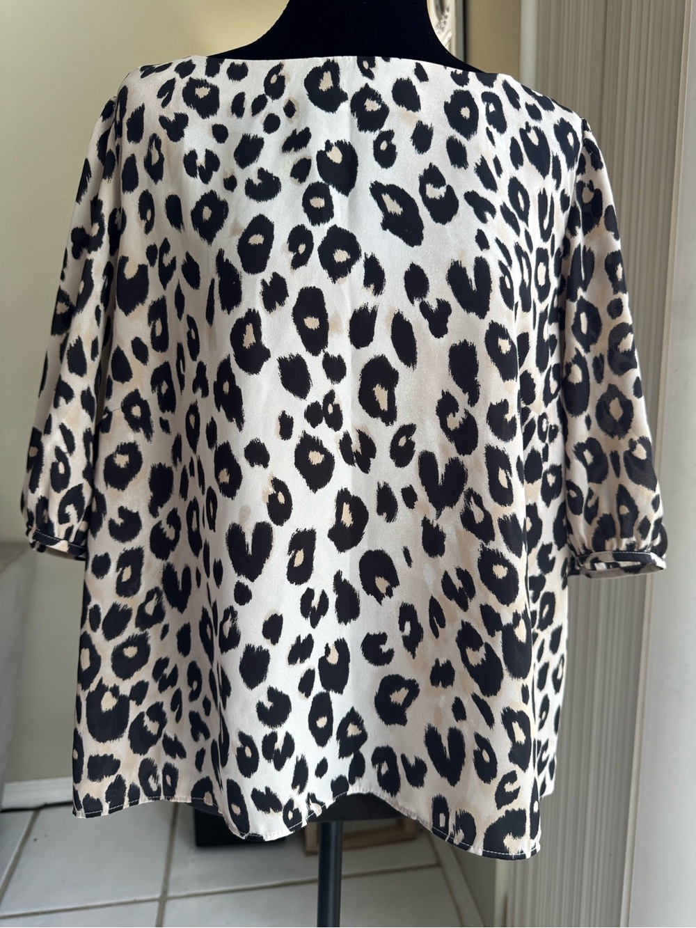 Ann Taylor Factory Beige/Black Animal Leopard Print Dolman 3/4 Sleeve Blouse XL